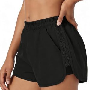 Womens Running Shorts with Liner Womens 2 in 1 Athletic Shorts Quick Dry Shorts with Pockets for Walking Gym Hiking