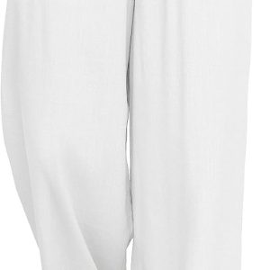 HEEKPEK Womens Linen Pants Wide Leg Summer Flowy Elastic Waist Palazzo Beach Vacation Clothes Travel Trousers with Pockets