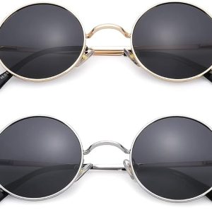 Pro Acme Small Round Polarized Sunglasses for Men Women Circle Retro Shades Metal Hippie Sunglasses UV400