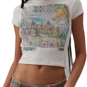 Y2k Graphic Baby Tees Women Teen Girls Vintage Print Summer Crop Top Shirts