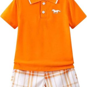 Kids Tween Boy Clothes Casual Short Sleeve Polo Shirt + Plaid Print 2Pcs Shorts Summer Clothing Set