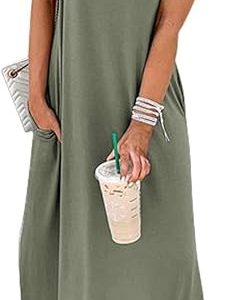 ANRABESS Womens Summer Maxi Dress Short Sleeve Casual Loose Long T Shirt Dresses Split Vacation Beach Sundress Travel Outfits