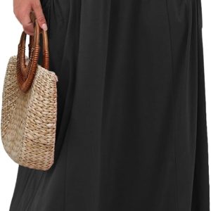 ANRABESS Women's Summer Boho Flowy Maxi Skirts | Elastic High Waist, Bubble with Side Pockets, Soft Lightweight Fabric, Daily, Beach, Vacation & Spring Summer Casual Wear
