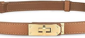 ANHAISHUILV Women's Skinny Leather Belt with Adjustable Golden Turn-Lock Buckle - Ideal for Dresses, Jeans, and Coats