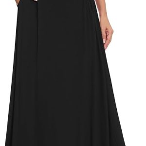Womens Maxi Skirt Long Flowy Summer A-Line High Waist Skirts | Elastic Waistband with Pockets, Lightweight Fabric, Casual Wear, Swing beach boho Outfits, Fashion Clothes