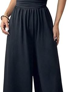 Floerns Women's Summer Jumpsuit Romper Spaghetti Strap Wide Leg Baggy Pants | One Piece Outfit, Airport Travel Outfit Women, Travel Outfits for Women, Summer Jumpsuit