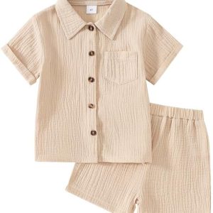 Baby Boys Summer Clothes Toddler Boys Button-down Shirt Tops + Shorts Outfit 2PCS 6 Months-7 Years