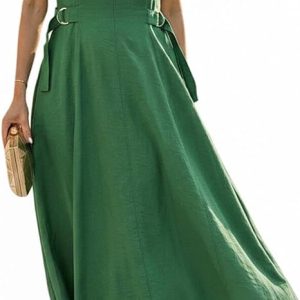 CHICME Women's Semi Formal Cocktail Midi Dress | Summer Sleeveless Vintage Dress, Elegant Classy, Buckle Zipper, A Line, Wedding Guest, Vacation Tea Party Evening