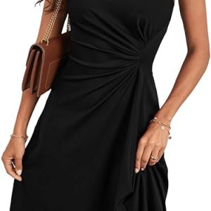Happy Sailed Women's Summer Dresses Sleeveless Ruched Waist A Line High Low Midi Cocktail Dress(Waist Tight,Please Size Up)