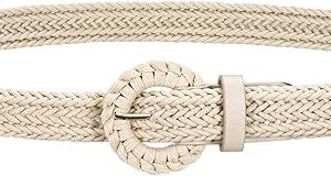 JASGOOD Women's Straw Braided Woven Boho Belt - Skinny Raffia Waist Strap for Summer Dresses & Jeans(Width:0.9")