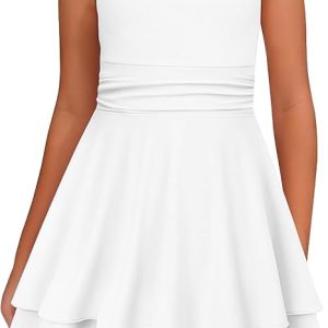 Tween Girls Sleeveless Dress Casual Athletic Dress 7-16 Y | Summer Casual Mini Loose Athletic Girls Dress Kid Ruched Tiered A Line Tween Dress for Daily Homecoming Party