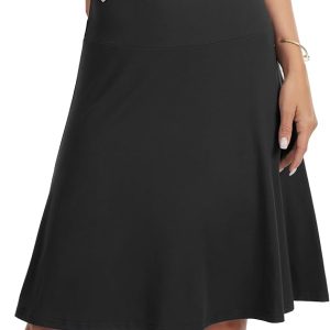 VIISHOW Women's Knee Length Skirt High Waisted Stretchy A-Line Skater Skirt Soft Knit Modest Casual Skirts for Daily Wear