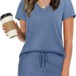 NIASHOT Two Piece Skirt Sets for Women Summer Vacation Travel Outfits Tennis Golf Skorts Versatile Lounge Sets