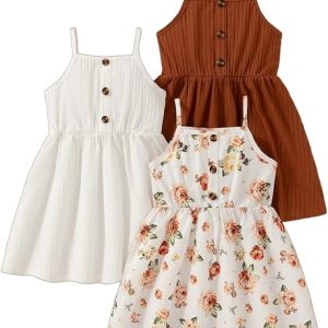 Girls Dresses Toddler Girls Dress 3-Pack Casual Party Print Skater A-line Dress Sundress