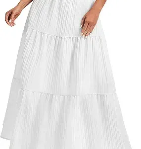 Womens Maxi Skirt Boho A Line Long Flowy Skirts Trendy 2026 Dress | Tiered ruffle elastic low waist all-season skirts casual daily beach vacation skirt