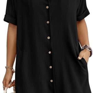 Bsubseach Women Bathing Suit Cover Up Button Down Short Sleeve Beach Shirt | Guaze, Shirt Dress, Ideal for Vacation, Modest Swim Coverup, Maternity Cover Up, Suitable for All Ages, Dries Quickly
