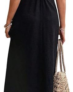 Verdusa Women's Backless Cami Dresses Linen Maxi Dress Beaded Sundress | Open Back, Beaded Dress, V-Neck, Beach Vacation, Summer Outfits, Boho Dresses, Resort Wear