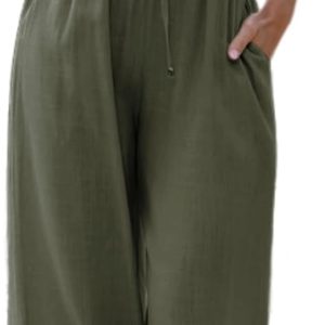 Faleave Women's Cotton Linen Summer Palazzo Pants Flowy Wide Leg Beach Trousers with Pockets