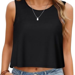 Womens Crop Tops Summer Casual Sleeveless Tank Loose Fit Basic Shirts 2026 | Women's Sleeveless Top, Crewneck Basic Shirts, Fashion Going Out Outfit, Trendy Vacation Blouses, Solid Tee, Graphic Tees