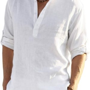 COOFANDY Men's Cotton Linen Henley T-Shirts Long Sleeve Casual Beach Shirts | Mens Linen Shirt,Regular Relaxed Fit,Lightweight,Breathable,and Moisture-wicking for Beach,Vacation or Everyday Summer Wear