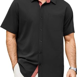 Hardaddy Men's Button Down Shirts Short Sleeve Casual Shirts Summer Beach Vacation Shirt with Pocket for Business Wedding
