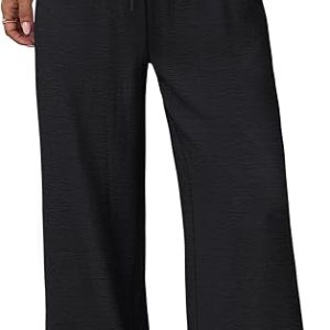 Sampeel Wide Leg Pants for Women Flowy Palazzo Drawstring Elastic Waist Trousers with Pockets Summer Beach Vacation Clothes