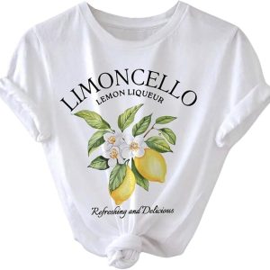 SweatyRocks Women's Lemon Shirts Letter Fruit Printed Graphic Tees | Summer Short Sleeve Cute Casual T-Shirt