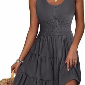 Summer Dresses for Women Casual Sleeveless Sundresses Elastic Waist Mini Sun Dress