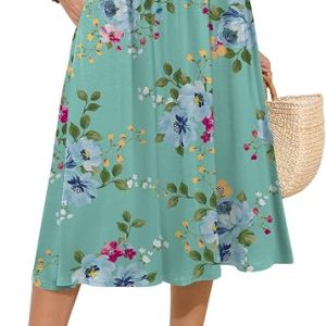 MLXSJ Women's Midi Skirt Summer Flowy Casual Skirts with Pockets S-3XL | Elastic High Waisted
