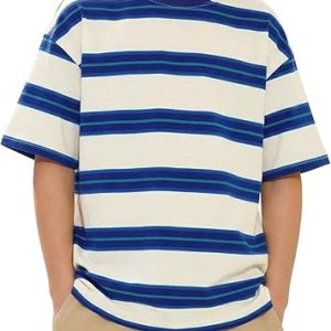 Boys Striped Short Sleeve T-Shirts Kids Drop Shoulder Summer Basic Tees | Summer Basic Tees Tops-14 Years