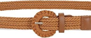 Braided Woven Belt for Women, Rattan Thin Belt Fashion Waist Belts for Summer Dress Jeans