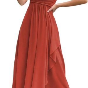 Women Wedding Guest Bridesmaid Choir Dress Formal Prom Evening Gown | spaghetti strap,cowl neck,flowy asymmetric hem,a line,lace up back,high slit,party cocktail homecoming dresses,prom gowns