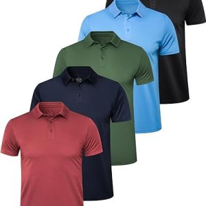 OYGSieg 5 Pack Polo Shirts for Men Short Sleeve Collared Golf Polos | Quick dry, Breathable, Moisture wicking, UPF 50+, UV Protection, Lightweight for Daily Work and Outdoor Athletic Wear