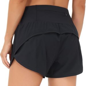 THE GYM PEOPLE Women's High Waisted Running Shorts Quick Dry Workout Shorts | High Waist, Slim Fitted, Built-in Mesh Lined, Back Zipper Pockets, Lightweight, Breathable, Side Slit