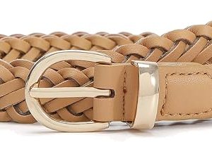 Thin Braided Belts for Women Skinny Woven Belt | 0.75 in Wide, Chic Gold/Silver Buckle, Faux Leather, Trendy Casual Style, for Jeans Dress Pants Daily Outfits