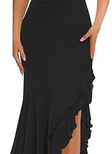 BORIFLORS Women's Elegant Bodycon Ruched Maxi Cocktail Dress | Wedding Guest Dresses, Square Neck, Sleeveless, Mermaid Ruffle, Homecoming Party, Long Dresses