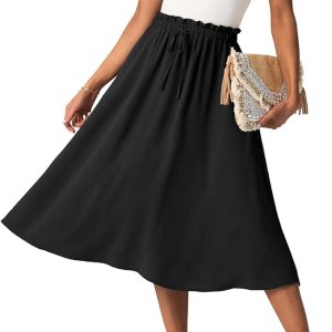 High Waist Skirts for Women Below Knee Casual Flowy Summer Midi Skirts Palazzo A-Line Long Skirt with Pockets