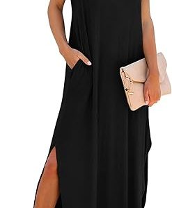 RUMIA Summer Maxi Dresses for Women Cap Sleeve Long Sundress with Pockets | Casual Tshirt Dress- Vacation Outfits