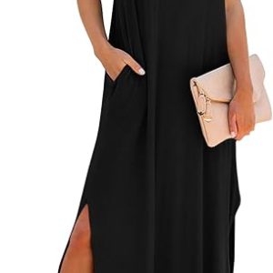 RUMIA Summer Maxi Dresses for Women Cap Sleeve Long Sundress with Pockets | Casual Tshirt Dress- Vacation Outfits