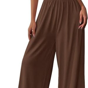 PRETTYGARDEN Strapless Jumpsuits for Women Dressy Casual | Soft Stretchy Knit,Ruched Waist,Tube Top,Wide Leg Pants Rompers,Sleeveless One Piece Outfits,Beach Vacation Summer Daily Wear