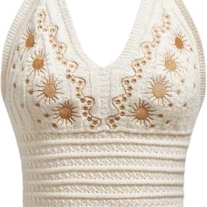 SHENHE Women's Crochet Top Boho Halter Crop Tops Tie Backless Hippie Top | Crochet, Halter Top,Embroidered,Cowgirl Outfits,Hippie,Crop Tops