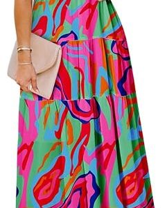 BLENCOT Womens Casual Boho Floral Printed V Neck Short Sleeve Long Evening Dress Ruched Cocktail Party Maxi Wedding Dress