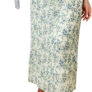 HERBATOMIA Women’s Floral Print Midi Skirt Casual High Elastic Waist Zipper Vintage Long Boho Skirts for Women