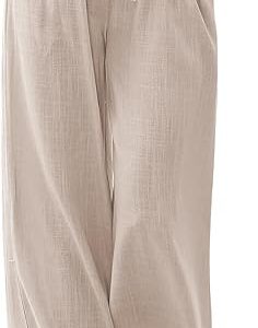LILLUSORY Womens Linen Summer Beach Vacation Flowy Wide Leg Palazzo Pants | Trendy Cruise Resort Wear, High Waisted Boho Travel Trousers With Pockets, Spring Fashion, Petite Cute Clothes