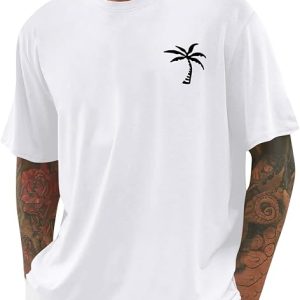 Mens Short Sleeve T-Shirt Graphic Loose Fit Tee Crew Neck Palm Tree Summer Shirts