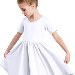 Stelle Girls Cotton Short Sleeve Twirl Skater Dress 3T-12Y | Twirl-Friendly Skirt, A Line,Criss Cross Back,Dress for School,Dance,Playwear,Casual,Active,Soft Stretch Breathable Comfy