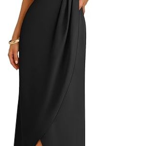 ANRABESS Women One Shoulder Formal Wedding Guest Dress | One Flutter Short Sleeve, Wrap High Slit Midi Dresses, Summer Cocktail Evening Party, Classic Elegant for Fall Events Outfits