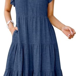 ANRABESS Womens Summer Dress Ruffle Sleeve V Neck Midi Dresses Fashion Casual Fit Flowy Tiered Boho Beach Vacation Sundress