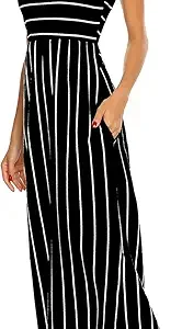 Hount Women's Summer Sleeveless Striped Flowy Casual Long Maxi Dress with Pockets