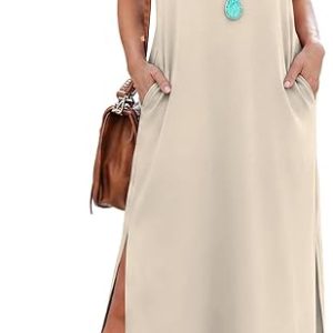 RUMIA Womens Summer Dresses Sleeveless Long Dress with Pockets | Wrinkle-Free, Not-See-Through Quiet Luxury Dress: Flattering Tummy-control Fit, Ideal for Vacation, Office, Party & Daily